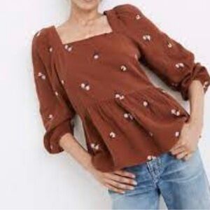 Madewell Amie Floral Embroidered  Peplum Top S